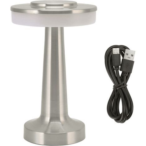 Retro Touch-Sensitive Portable LED Table Lamp, 3 Color Temperature Levels, Rechargeable, Silver Night Light for Hotel (1/5)