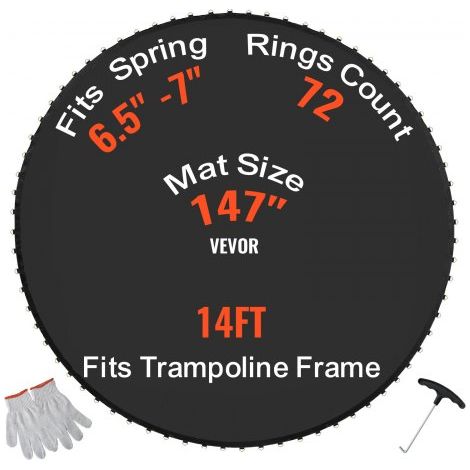Ersatz-Trampolinmatte Sprungmatte universell für rundes 426 cm Trampolin, verstärkte UV-beständige Matte mit Federwerkzeug & langlebigen V-Ringen, passend für Federlängen von 16,5 bis 17,8 cm (1/5)