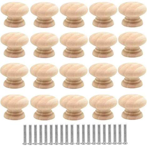 Bouton De Tiroir - Bois Massif 35 mm - Poignée Ronde Pour Armoire Porte Meuble - Lot De 20 Avec Vis (1/5)