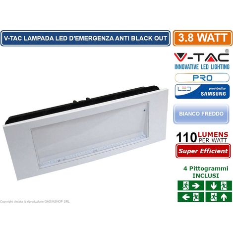 VV-TAC Lampada LED di Emergenza 3.8W incasso/plafone SA/SE Chip Samsung 6000K IP20 – SKU 899