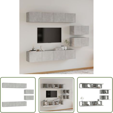 The Living Store Ensemble de meubles TV 6 pcs Gris béton Bois d'ingénierie - Meuble Tv - Meuble Téléviseur - Étagère Murale - Rangement Tv - Décoration Salon (1/5)