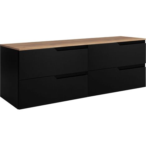 Set di mobili da bagno sotto lavabo, nero / rovere Craft, 120 (2 x 60) x 46 x 58 cm
