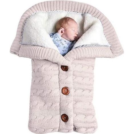 1 Sac de couchage Bébé, Laine tricotée et Velours épais, Doux et Chaud, pour Poussette et Voyage (1/3)