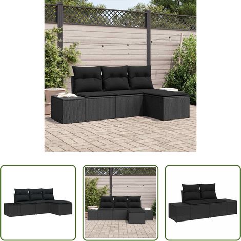 Canapé extérieur - Ensemble de canapé de jardin avec coussin 4 pcs Noir polyrotin (1/5)