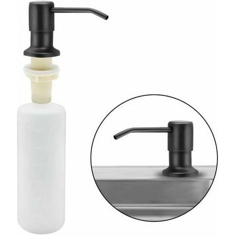 Distributore di sapone per lavello da cucina, distributore di detersivo da cucina in acciaio inossidabile da 350 ml, distributore di sapone ricaricabile con pompa rotante a 360° (nero opaco) (1/5)