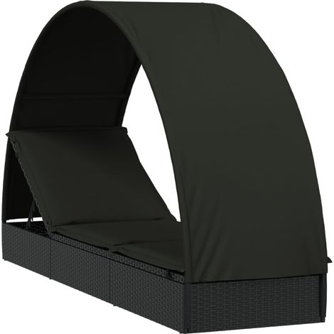 Sdraio sdraio lettino lettino da giardino terrazza arredo da esterno con tetto rotondo nero 211x57x140 cm resina intrecciata 020012697