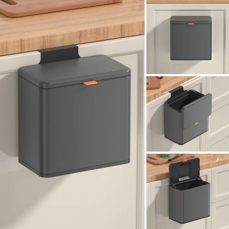Poubelle à compost de cuisine poubelle suspendue avec couvercle poubelle en acier inoxydable de 1,05 gallons gris-1,05 gal/4 L (1/4)
