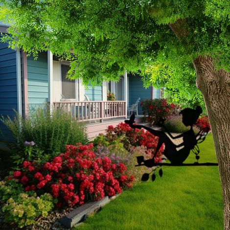 2 Pièces Fée Fleur de Fer muraux décoratifs piquets de jardin en métal pour arbre mangeoires à oiseaux pour l'extérieur ornement décoration fée fleur Mural (1/4)