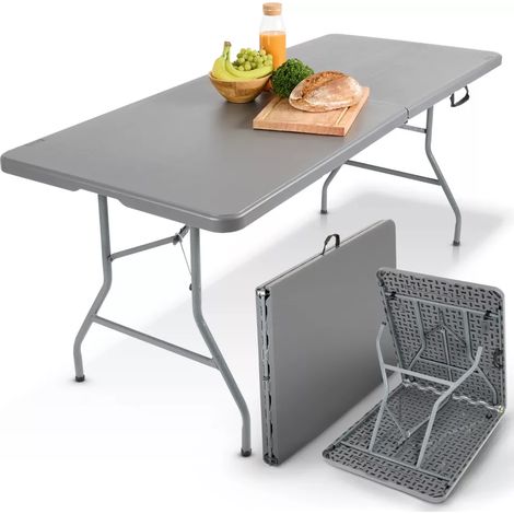 AREBOS folding buffet table 182 x 74 x 74 cm camping table party table folding table garden table for garden terrace and balcony foldable 8 persons inc. carrying handle anthracite (1/5)
