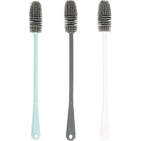 Brosse de nettoyage en silicone pour biberons avec long manche, 33,5 x 4 cm, idéale pour les biberons, les gourdes, les bouteilles de sport et les vases. Parfaite pour les petits contenants. (1/3)