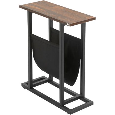 BUNTHAUS Table d'appoint bout de canapé avec porte-revues strucuture en acier design industriel 49 x 19 x 55 cm noir marron foncé