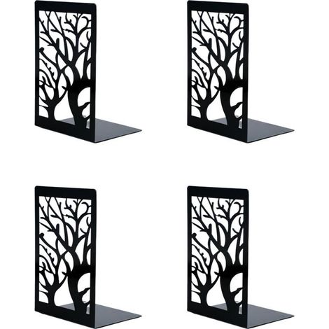 Serre-livres antidérapants en métal (2 paires, lot de 4), organiseur de livres pour étagères, porte-livres robustes pour bureau, maison, école et bibliothèque, noir mat