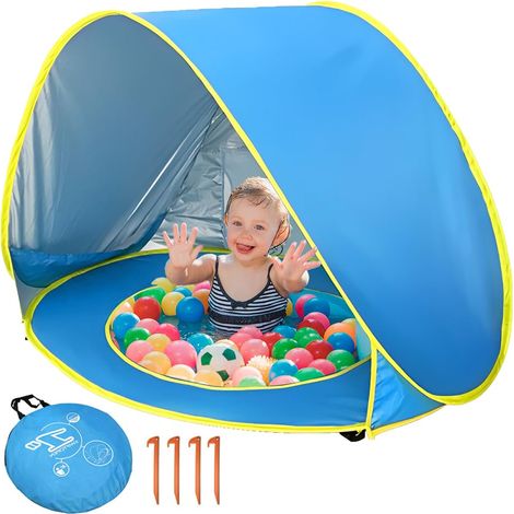 Tente Anti UV Bébé avec Piscine 120 80 70cm Tente de Plage Pop-up, Portabilité Détachable Abri de Plage Bébé pour Jardin, Extérieur (1/5)