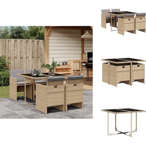 Ensemble à manger de jardin coussins 5 pcs mélange beige rotin - Salon De Jardin - Meuble De Jardin - Set De Jardin - Mobilier De Jardin - Table De Jardin (1/5)