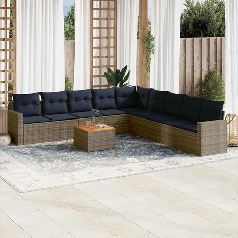 vidaXL Salon de jardin 10 pcs avec coussins gris résine tressée (1/5)