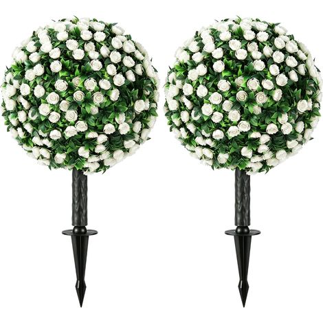 Lot de 2 boules de roses artificielles blanches 55 cm résistantes UV pour extérieur décoration jardin (1/5)