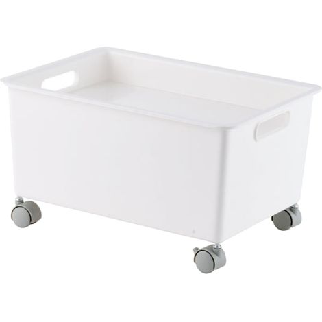 Panier de rangement à roulettes en polypropylène de qualité supérieure, robuste, portable et facile à déplacer, grande capacité, blanc. (1/5)