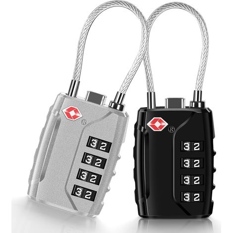 2 Pcs Cadenas Valise, Cadenas Code 4 Chiffres Cadenas Valise Avion, Serrures à Bagages Cadenas Voyage pour Valise Avion Casier (noir, argent) (1/5)