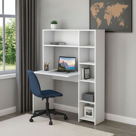 Dmora - Escritorio Callidora, Escritorio multiusos, Mesa de oficina para PC, El plan de trabajo, 113x40h142 cm, Blanco, con embalaje reforzado (1/5)