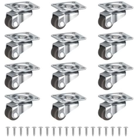 Lot de 12 petites roulettes pivotantes à 360° de 12 mm, silencieuses, pour petits meubles, tables, armoires, chariots, avec vis, marron.