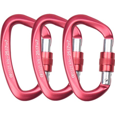 Kletterkarabiner mit automatischer Verriegelung, professioneller 25 kN (25500 kg) Hochleistungs-Karabiner in D-Form für Seilrutschen, Rettung und Fitnessstudios usw., großer Karabiner, rot (1/5)