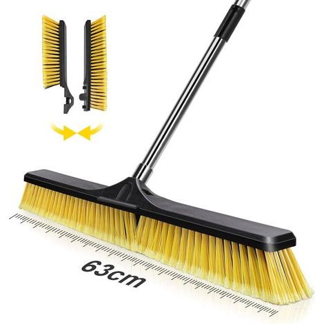 Outdoor Broom Brush, 63cm Head, Adjustable Handle 78-142cm, Stainless Steel, For Yard, Terrace, Garage (1/5)