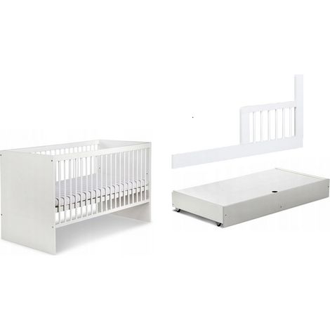 Lit bébé 120x60cm Blanc avec tiroir DALYA barreaux amovible et barrière de sécurité inclus (1/5)