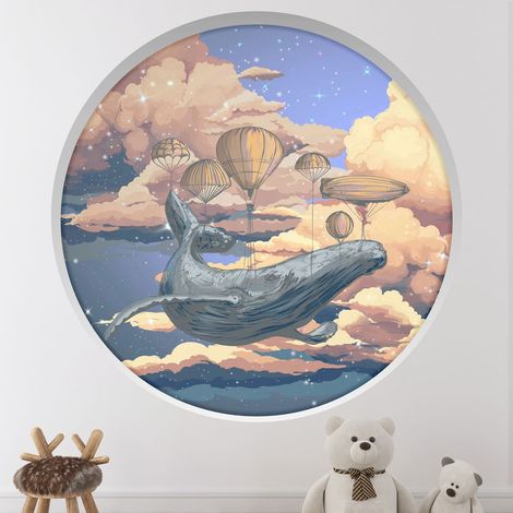 Stickers Trompe l'oeil Arche ronde Enfants - Baleine Montgolfières - Diamètre 30 cm (1/4)