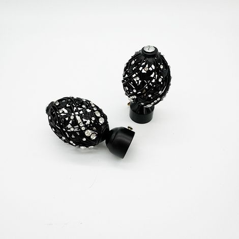Dos remates para barra de cortina: cabezas decorativas de hierro forjado con tornillos, de 19 mm, con brillantes pedrería (negra). (1/5)