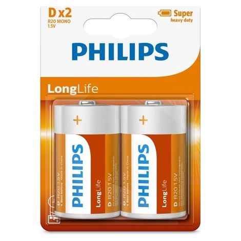 1x2 Philips LongLife D Batterie