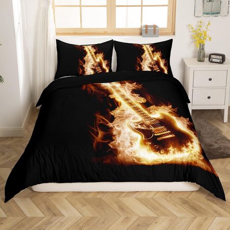 Ensemble de literie 200x200 cm avec motif guitare, 3 pièces, microfibre