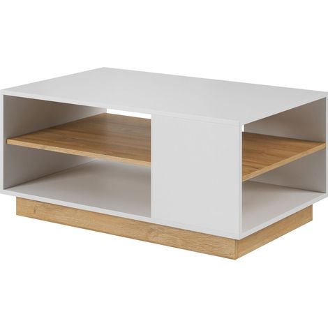 Tavolino da caffè, Bianco + Bianco lucido + Rovere Grandson, 100 x 45,5 x 60 cm