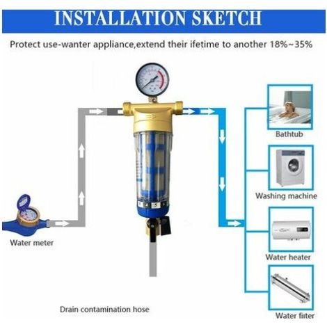 Filtre à sédiments réutilisable - Préfiltre à eau - Filtre à sédiments - Préfiltre micron - Accessoire purificateur d'eau - Pour tuyau d'eau de puits - Filtre à sédiments( 1/2) (1/4)