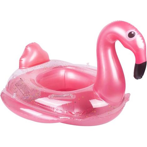 Aufblasbarer Baby-Pool-Schwimmring mit Sitz in leuchtendem Pink, Flamingo-Motiv, ideal für Kleinkinder von 6-36 Monaten (1/3)