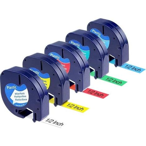 Label tape compatible with Dymo LetraTag, 12 mm x 4 m, 5-pack, black on white/red/yellow/blue/green (1/5)