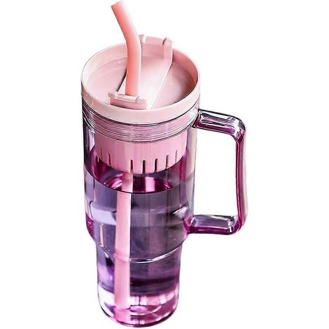 Korean style grande capacité plastique paille tasse avec poignée pour extérieur sport 1200ml bouteille d eau rouge (1/5)