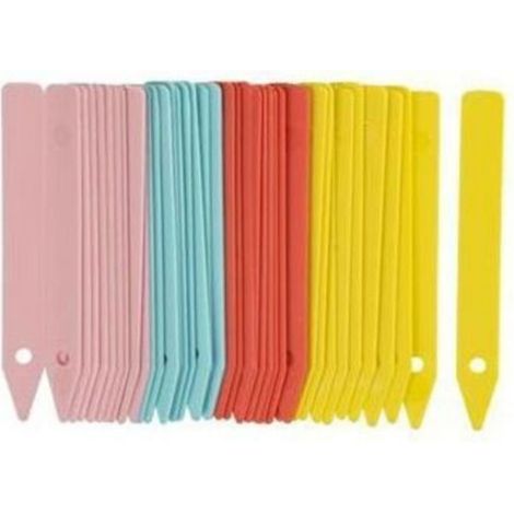 Étiquettes rigides en plastique pour plantes – Dimensions 10 cm – Lot de 40 étiquettes pré-perforées – Couleurs tendance bleu, jaune, rose, rouge (1/5)