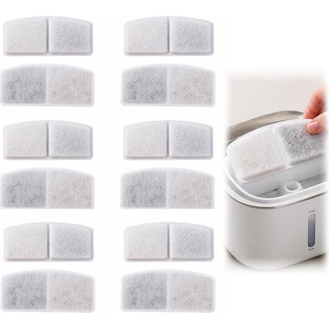 Paquete de 12 filtros y 12 almohadillas de espuma para bebedero de gato, solución antibloqueo para bomba, filtro de repuesto de carbón activado para dispensador de agua, modelo KP, blanco. (1/5)
