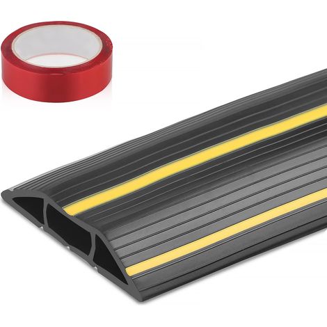 Passe Câble Sol 2M, Passage Plancher Souple Noir et Jaune, 3 Passages pour Câbles et Fils, Protecteur Couvre-Câble de Sol 200 cm x 8,3 cm, avec Une Bande Adhésive Double Face de 500 2 cm (1/5)