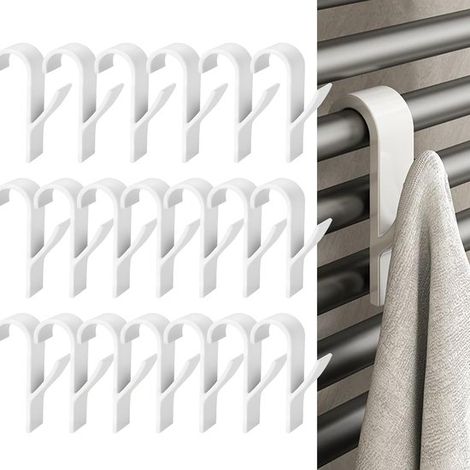 Paquete de 20 ganchos de pared para baño, diseño multifuncional, utilizables por ambos extremos, aptos para la mayoría de barras de ropa, color blanco. (1/5)