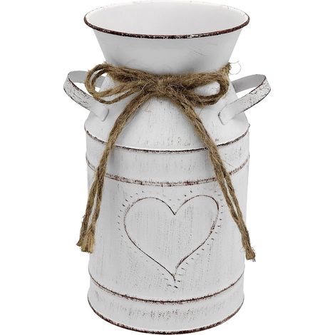 Vase rustique de style français, pichet/vase à fleurs blanc vintage, style ferme, idéal pour la décoration d'une véranda - 19,5 cm de hauteur (1/4)
