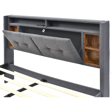 Lit coffre velours avec LED, USB et rangement tête de lit, capacité 440 lbs (1/5)