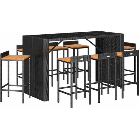 9 Piece Garden Bar Set Black Poly Rattan& Solid Wood Acacia vidaXL