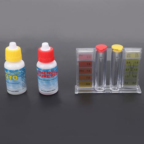 Kit de prueba de pH y cloro para piscinas, caja de control de calidad del agua, medidor de pH y cloro con accesorios para piscinas e indicadores líquidos de fenol rojo y o-toluidina (15 x 7,3 cm) (1/5)