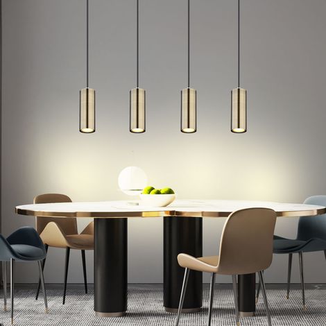 Hängeleuchte Pendelleuchte Wohnzimmerlampe 4-flammig Messing Deckenleuchte hängend, Metall matt, 4x GU10 Fassungen, LxBxH 65x6x120 cm (1/5)