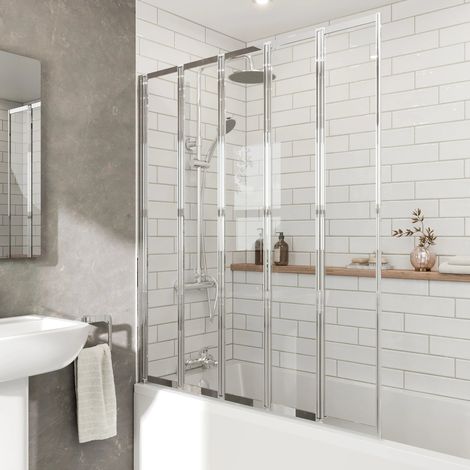 5 Panel 1200 x 1400mm Chrome Over Bath Glass Shower Screen Folding 4mm (1/5)
