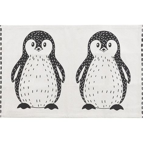 Alfombra blanca negra algodón 60 x 90 cm estampado pingüino infantil Hajdarabad
