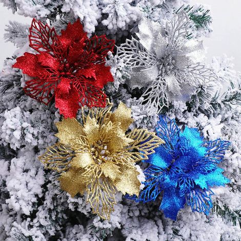 10 branches décoratives Noël pailletées feuilles découpées DIY or 11cm (1/5)