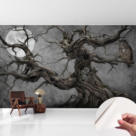Papier peint adhésif autocollant pour salon chambre à coucher tendance et originale Hibou mystérieux 416x254 cm (1/5)