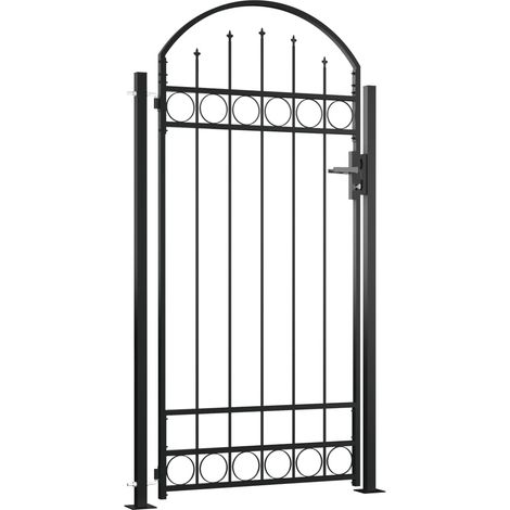 Portail de Clôture Porte Portillon Portail de jardin à dessus arqué et 2 poteaux 105x204 cm Noir 64956 (1/5)